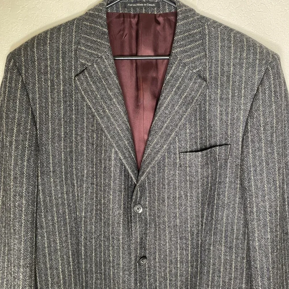 S. Cohen Prestige Cashmere Wool Blend Varsity Blazer Jacket 44 Tall Gray Pinstri